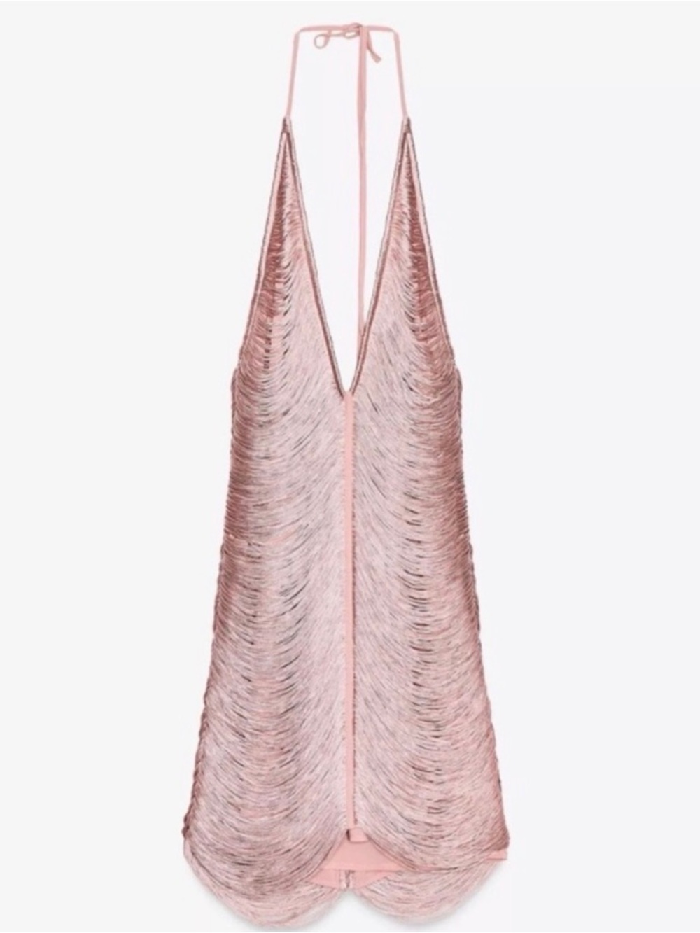 Zara Dusty Pink V-Neck Fringe Mini Dress - Picture 3 of 4
